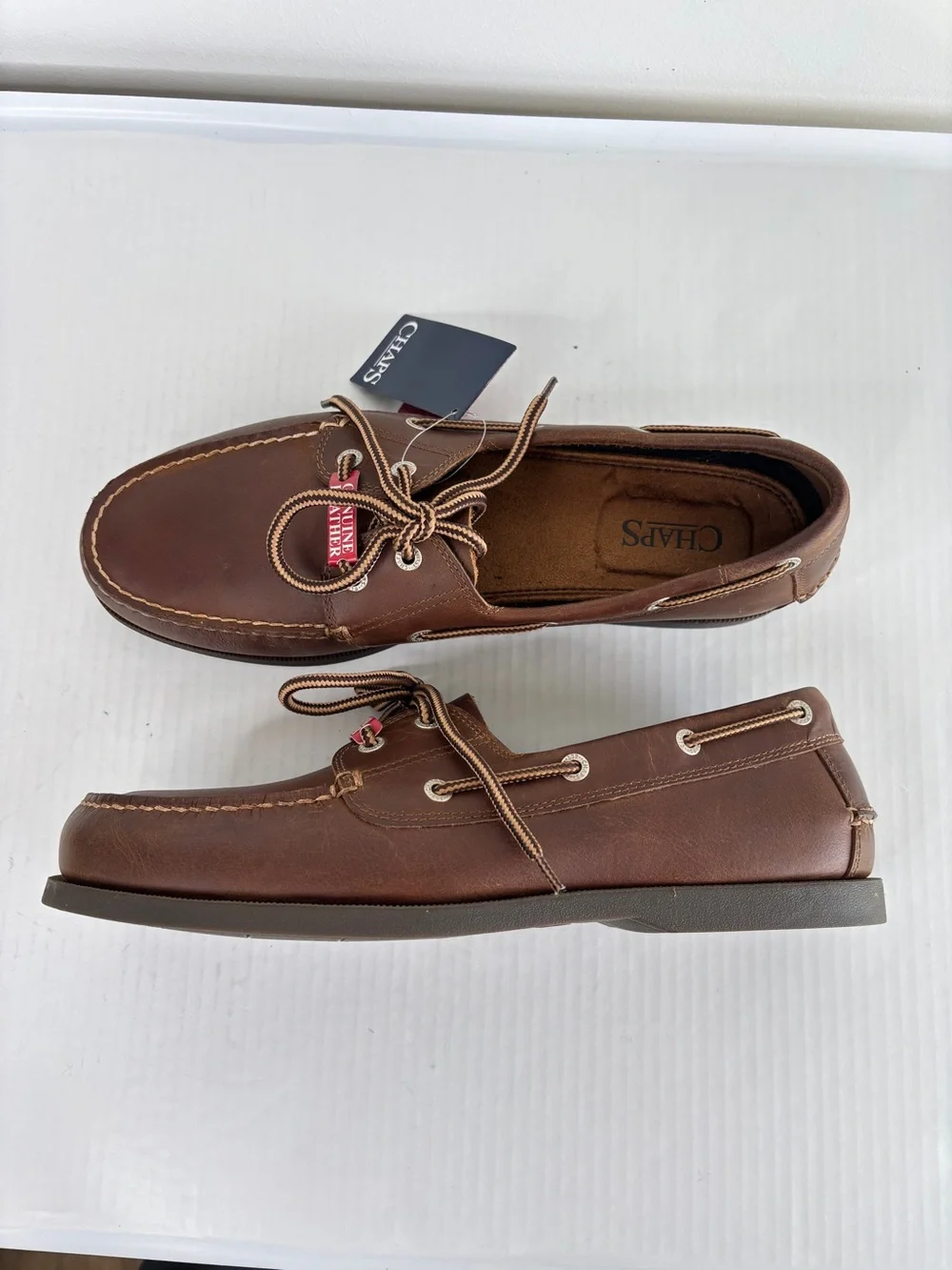 Chaps Ralph Lauren Brown Leather Boat Shoes Mens 12 M Preppy Classic NEW!